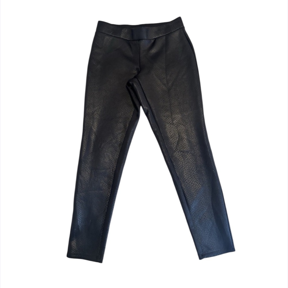 Attention Black Faux Leather Textured‎ Leggings Pull-On Stretch Pants Size L